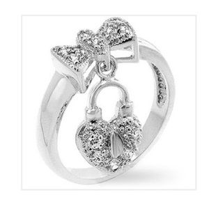 🎉 HP 🎉 Silver & CZ Bow & Dangling Heart Ring